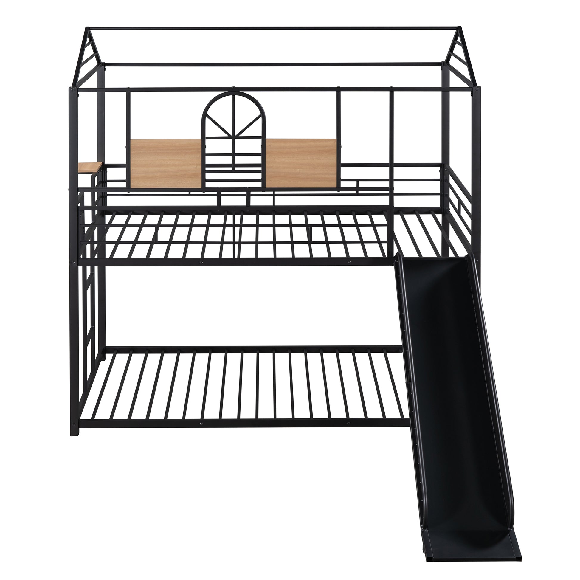 Twin Over Twin Metal Bunk Bed ,Metal Housebed With Slide,Three Colors Available. Black With Black Slide Old Sku :Lp000095Aab Twin Black Metal