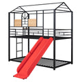 Twin Over Twin Metal Bunk Bed ,Metal Housebed With Slide,Three Colors Available. Black With Red Slide Old Sku :Lp000095Aaj Twin Red Metal