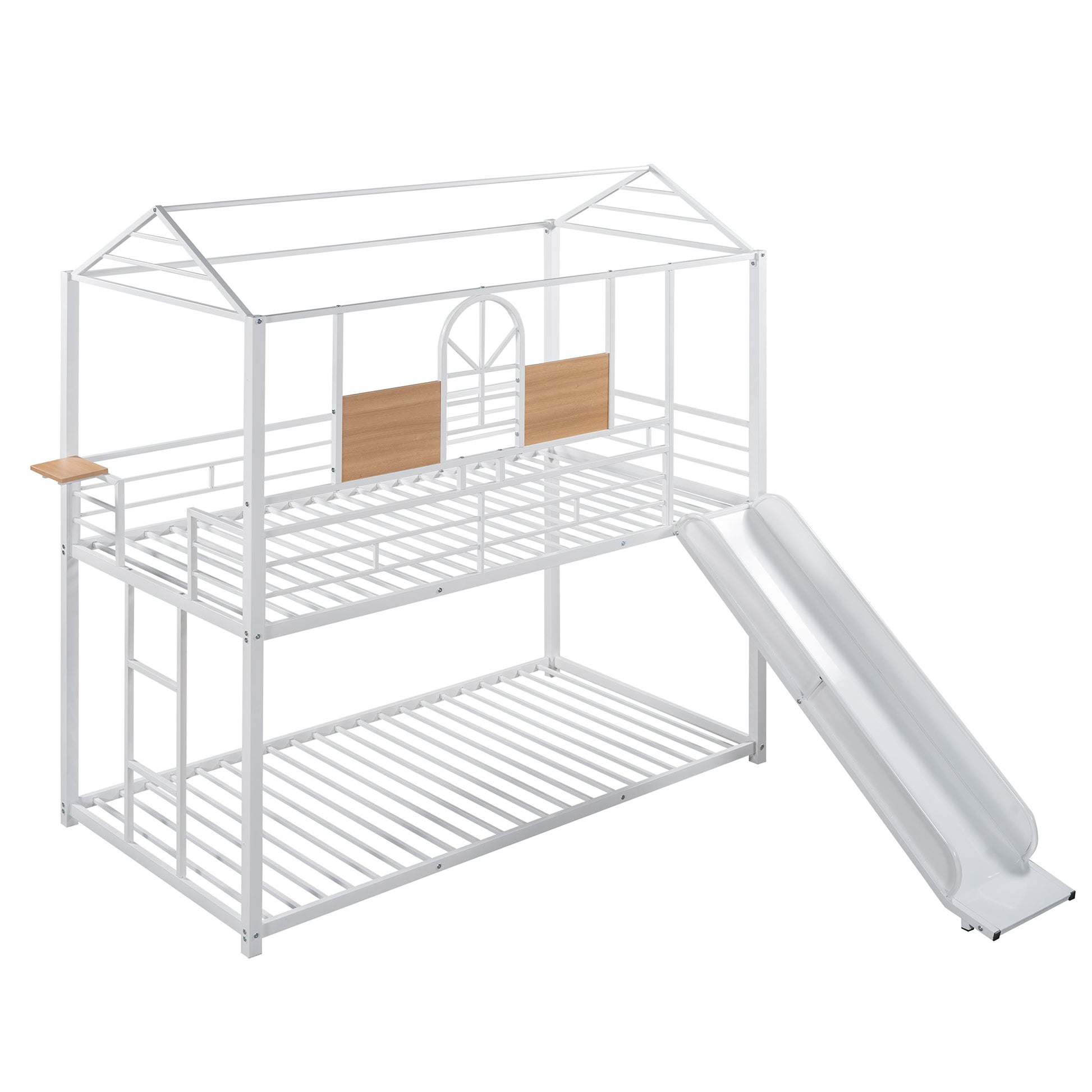 Twin Over Twin Metal Bunk Bed ,Metal Housebed With Slide,Three Colors Available. White With White Slide Old Sku :Lp000095Aak Twin White Metal