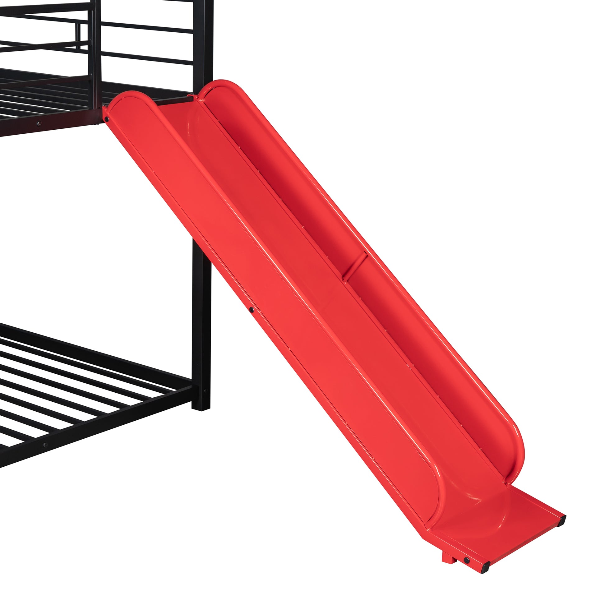 Twin Over Twin Metal Bunk Bed ,Metal Housebed With Slide,Three Colors Available. Black With Red Slide Old Sku :Lp000095Aaj Twin Red Metal