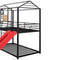 Twin Over Twin Metal Bunk Bed ,Metal Housebed With Slide,Three Colors Available. Black With Red Slide Old Sku :Lp000095Aaj Twin Red Metal