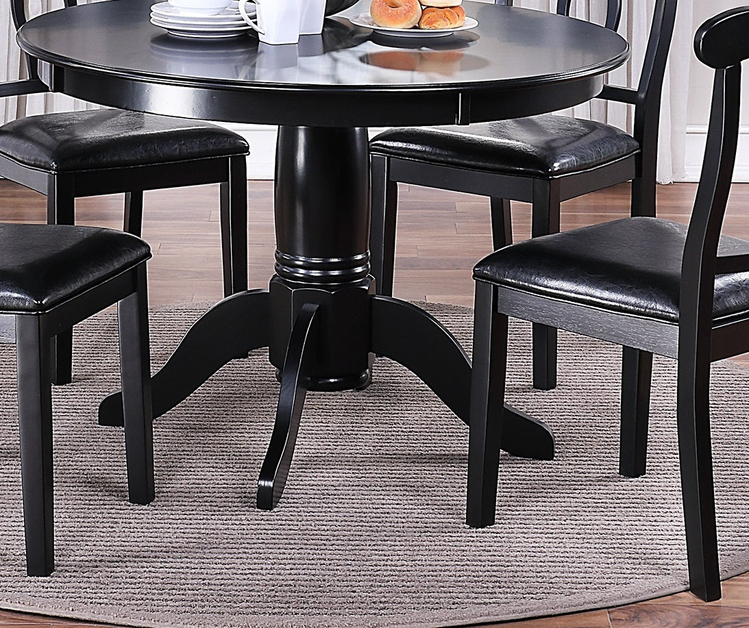 Classic Design Dining Room 5Pc Set Round Table 4X Side Chairs Cushion Fabric Upholstery Seat Rubberwood Black Color Furniture Wood Wood Black Seats 4 Wood Dining Room 42 Inches Classic,Contemporary,Modern Rubberwood Pedestal Round Dining Table With Chair