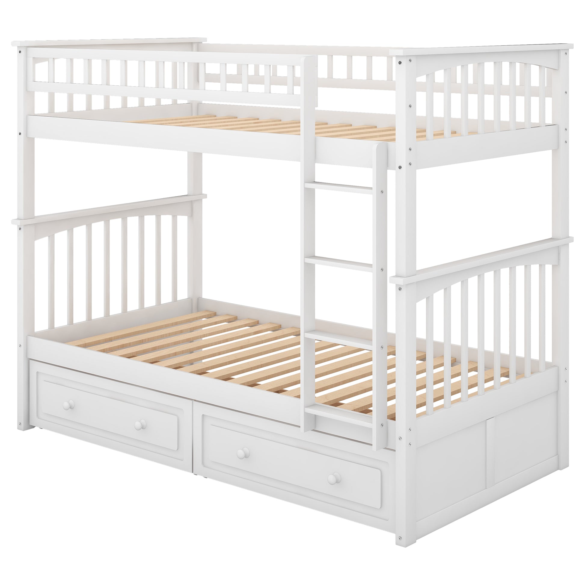 Twin Over Twin Bunk Bed With Drawers, Convertible Beds, White Old Sku: Sm000240Aak 1 Box Spring Not Required Twin White Wood Bedroom Bunk Pine