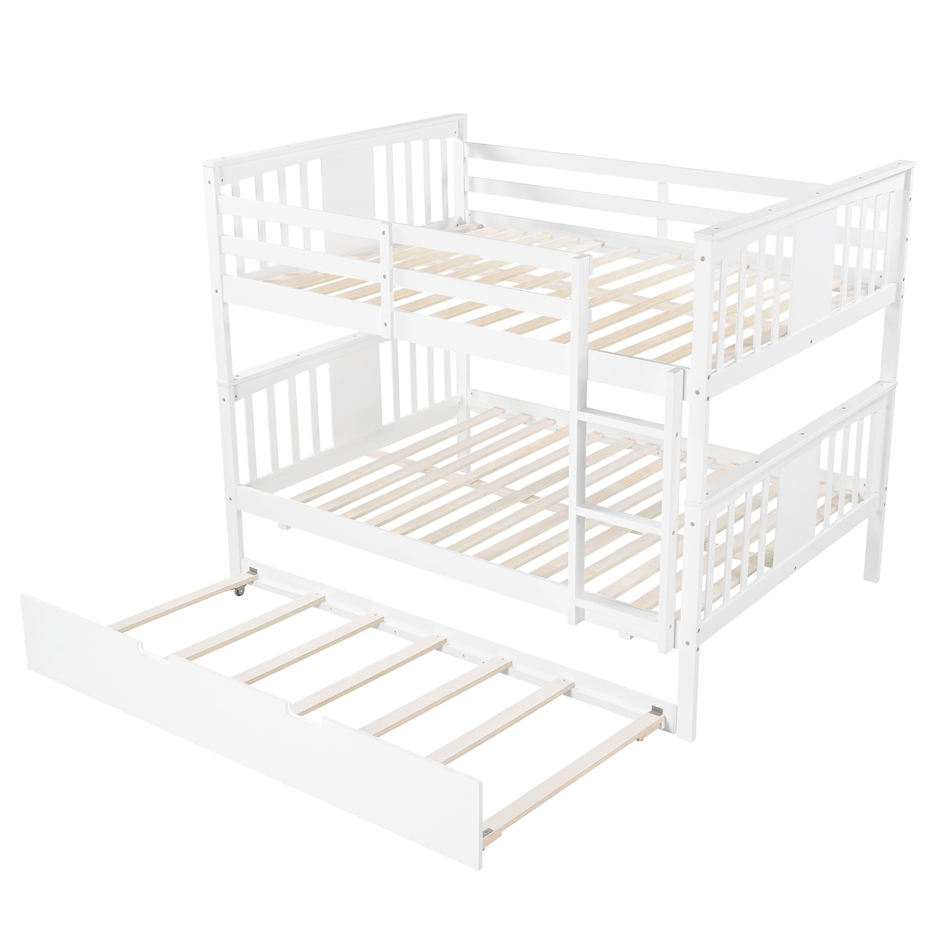 Full Over Full Bunk Bed With Twin Size Trundle And Ladder White Old Sku: Lp000204Aak White Solid Wood