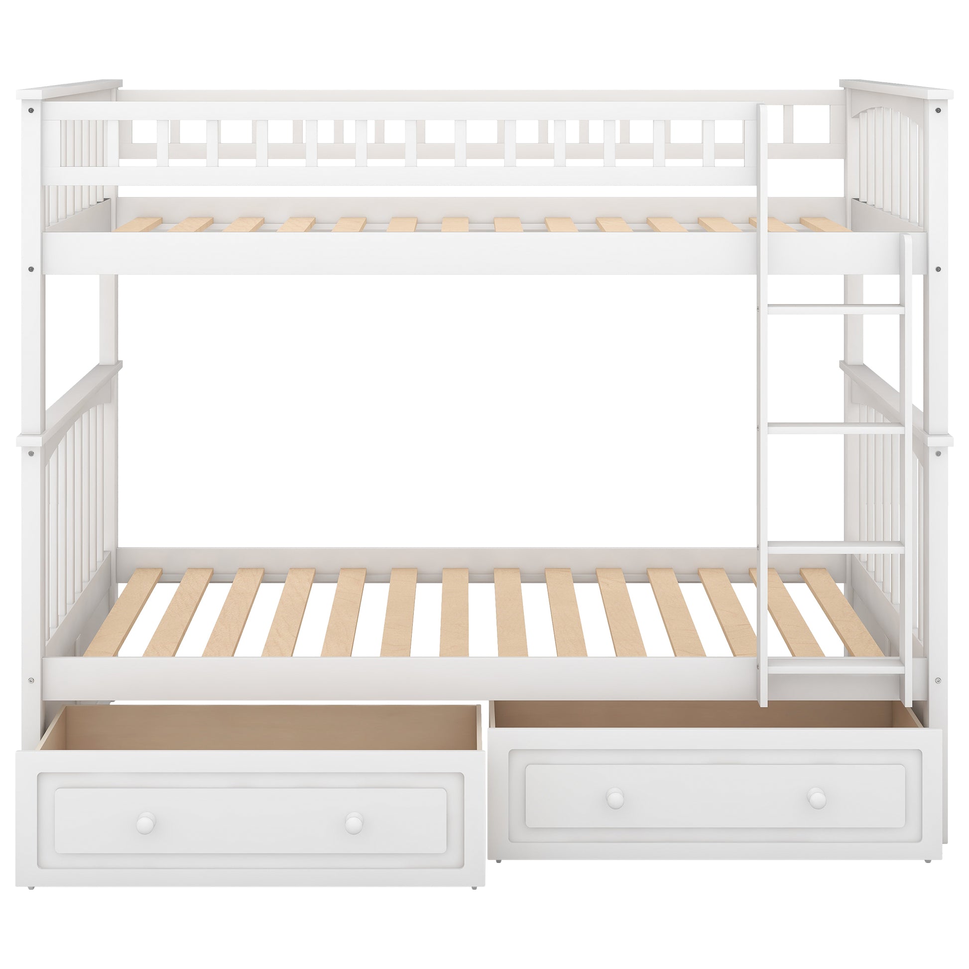 Twin Over Twin Bunk Bed With Drawers, Convertible Beds, White Old Sku: Sm000240Aak 1 Box Spring Not Required Twin White Wood Bedroom Bunk Pine