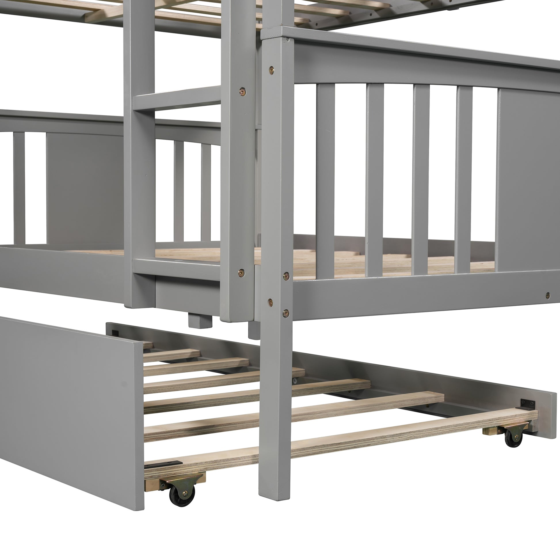 Full Over Full Bunk Bed With Twin Size Trundle And Ladder Gray Old Sku: Lp000204Aae Gray Solid Wood