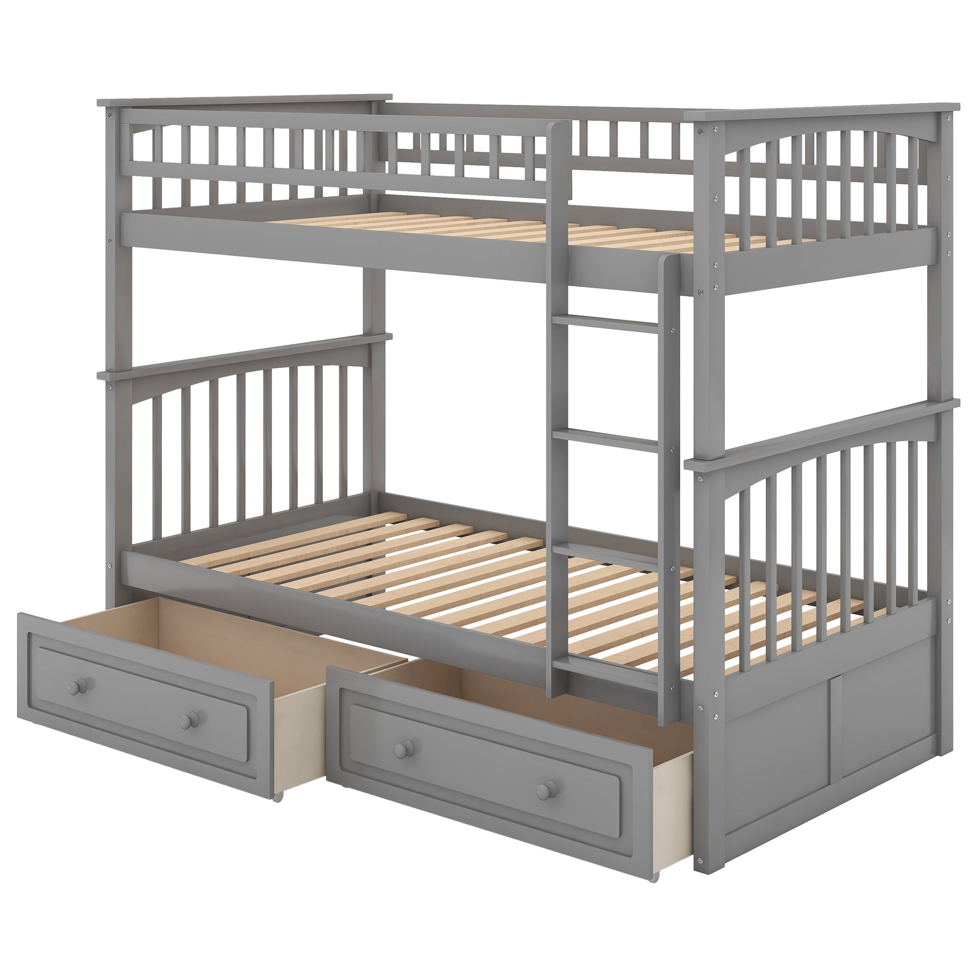 Twin Over Twin Bunk Bed With Drawers, Convertible Beds, Gray Old Sku: Sm000240Aae 1 Box Spring Not Required Twin Gray Wood Bedroom Bunk Pine