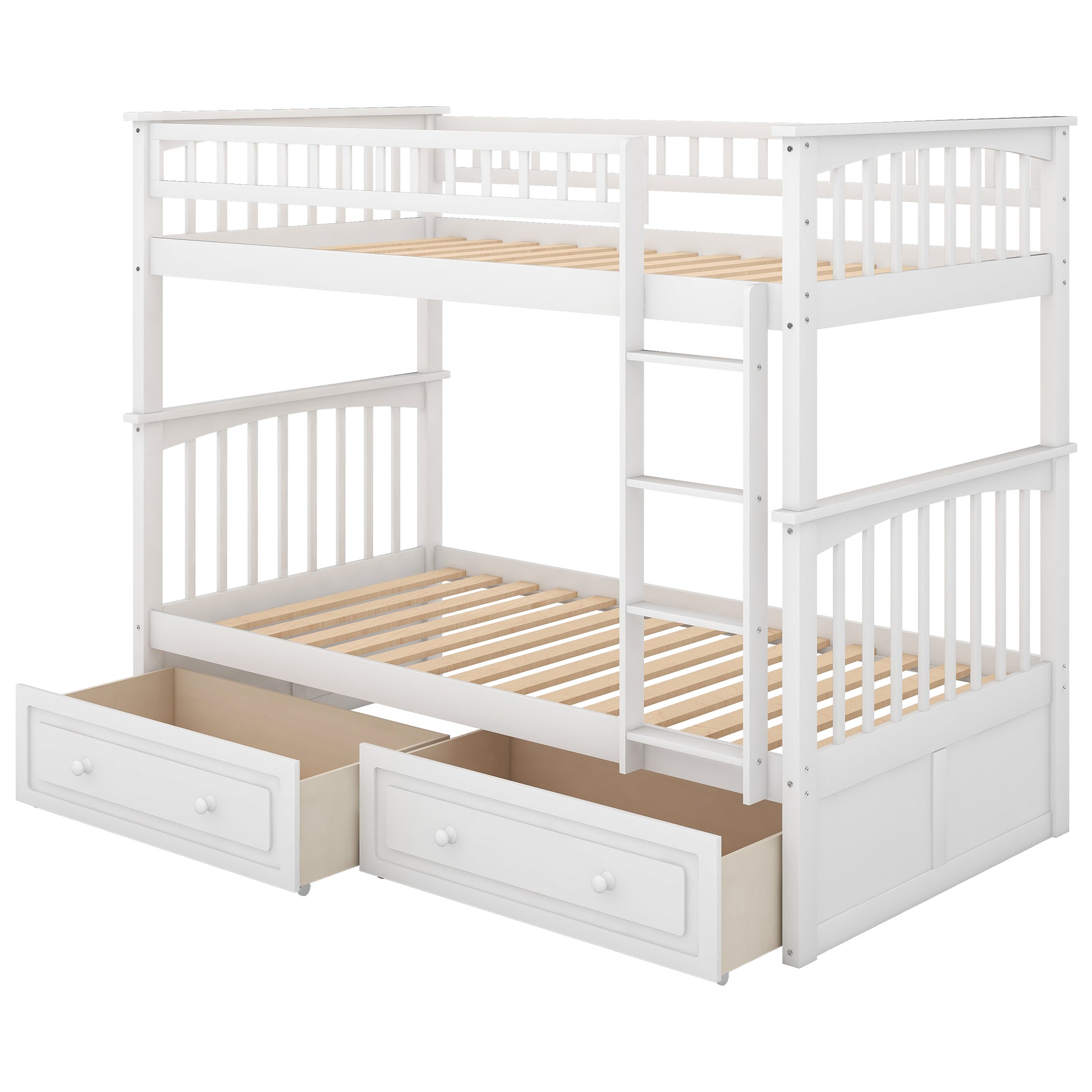 Twin Over Twin Bunk Bed With Drawers, Convertible Beds, White Old Sku: Sm000240Aak 1 Box Spring Not Required Twin White Wood Bedroom Bunk Pine