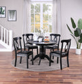 Classic Design Dining Room 5Pc Set Round Table 4X Side Chairs Cushion Fabric Upholstery Seat Rubberwood Black Color Furniture Wood Wood Black Seats 4 Wood Dining Room 42 Inches Classic,Contemporary,Modern Rubberwood Pedestal Round Dining Table With Chair