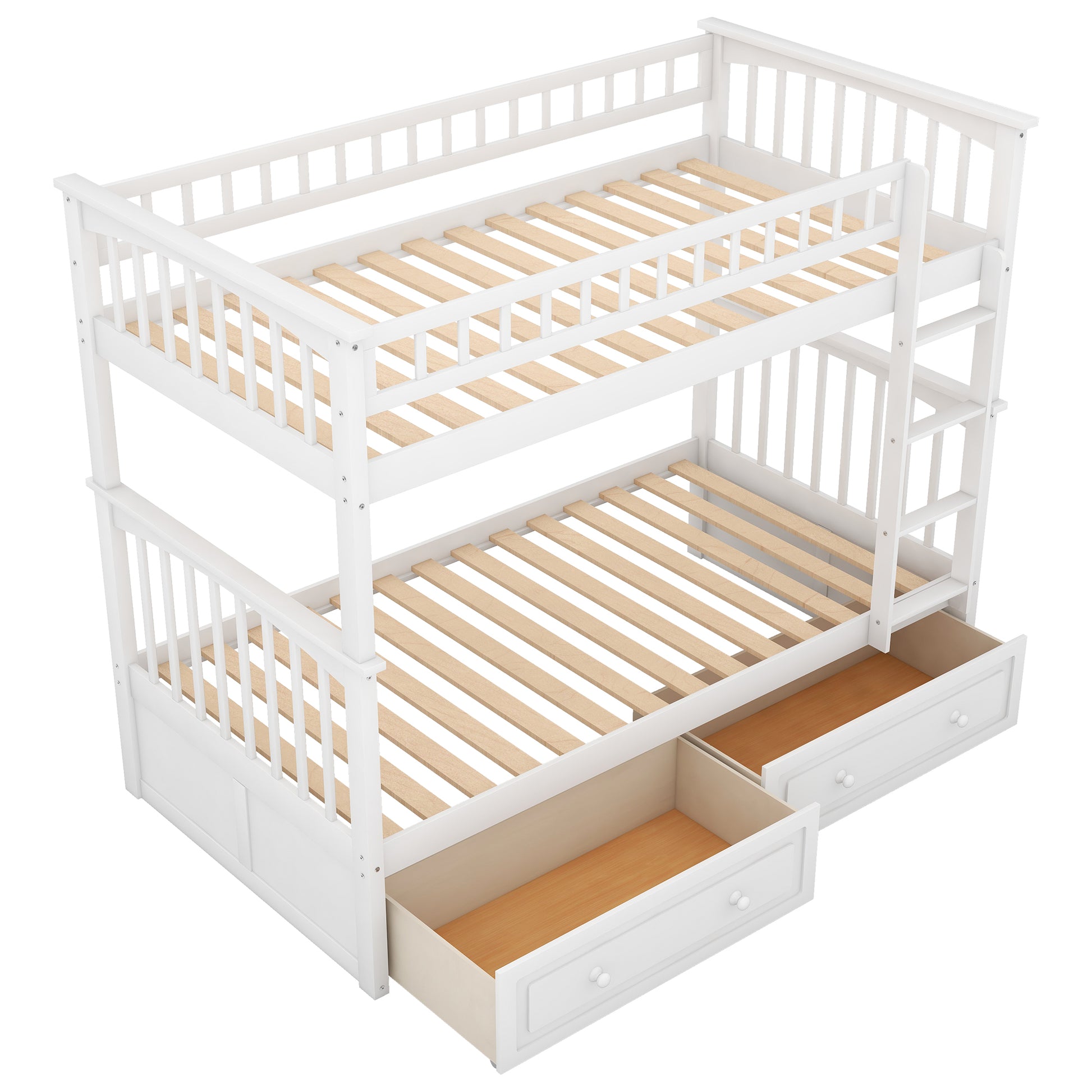 Twin Over Twin Bunk Bed With Drawers, Convertible Beds, White Old Sku: Sm000240Aak 1 Box Spring Not Required Twin White Wood Bedroom Bunk Pine