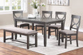 Dining Room Furniture 6Pc Set Rectangle Table 4X Side Chairs And A Bench Grey Finish Mdf Rubberwood Gray Wood Dining Room Bench Seating Rubberwood Rectangular Dining Table With Chair And Bench Wood Wood Grey Seats 6 60 Inches Contemporary,Modern 4 Leg