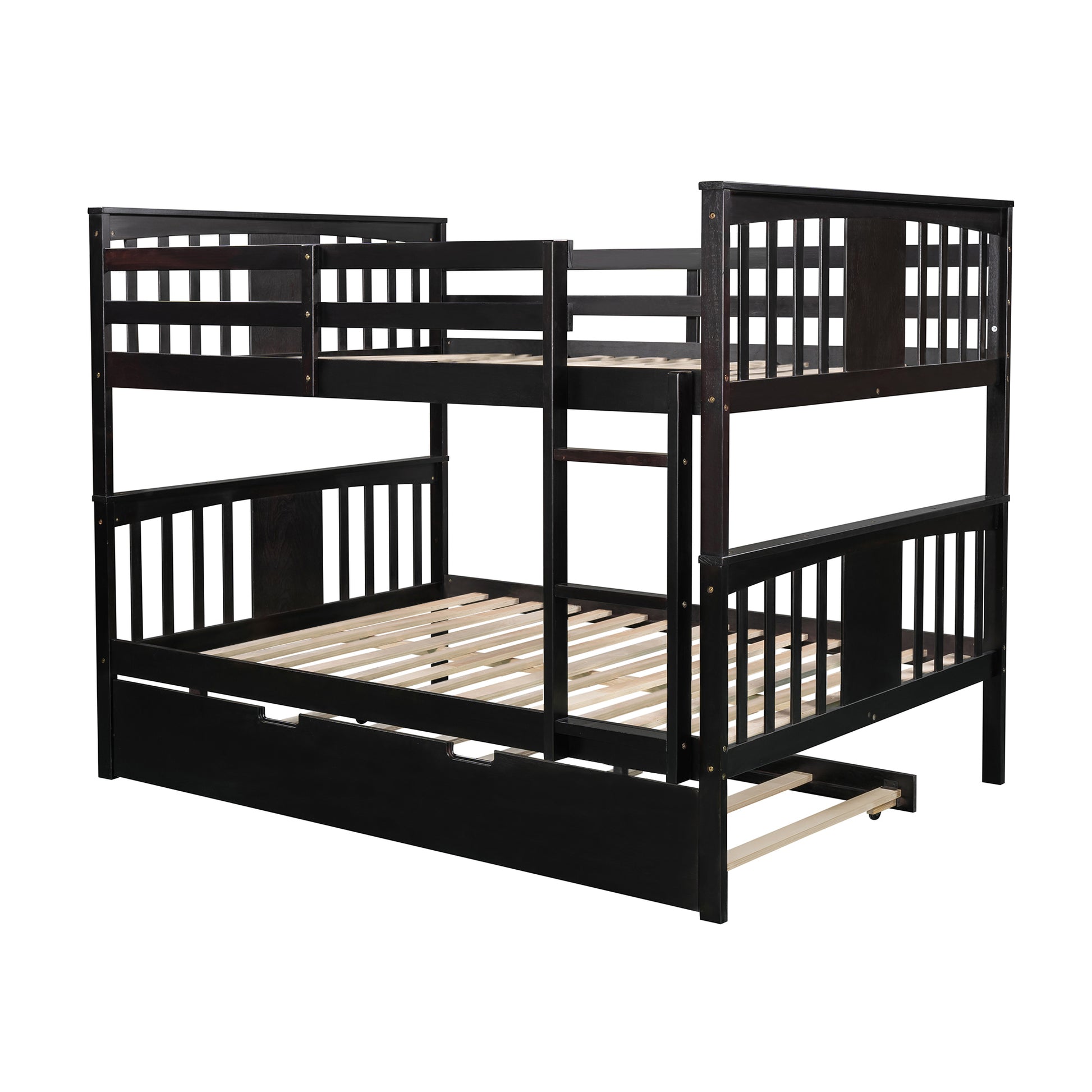 Full Over Full Bunk Bed With Twin Size Trundle And Ladder White Old Sku: Lp000204Aap Espresso Solid Wood