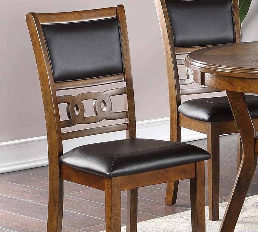 Contemporary Dining 5Pc Set Round Table W 4X Side Chairs Walnut Finish Rubberwood Unique Design Wood Wood Walnut Seats 4 Wood Dining Room Contemporary,Modern,Transitional Rubberwood Round Dining Table With Chair Rubber Wood