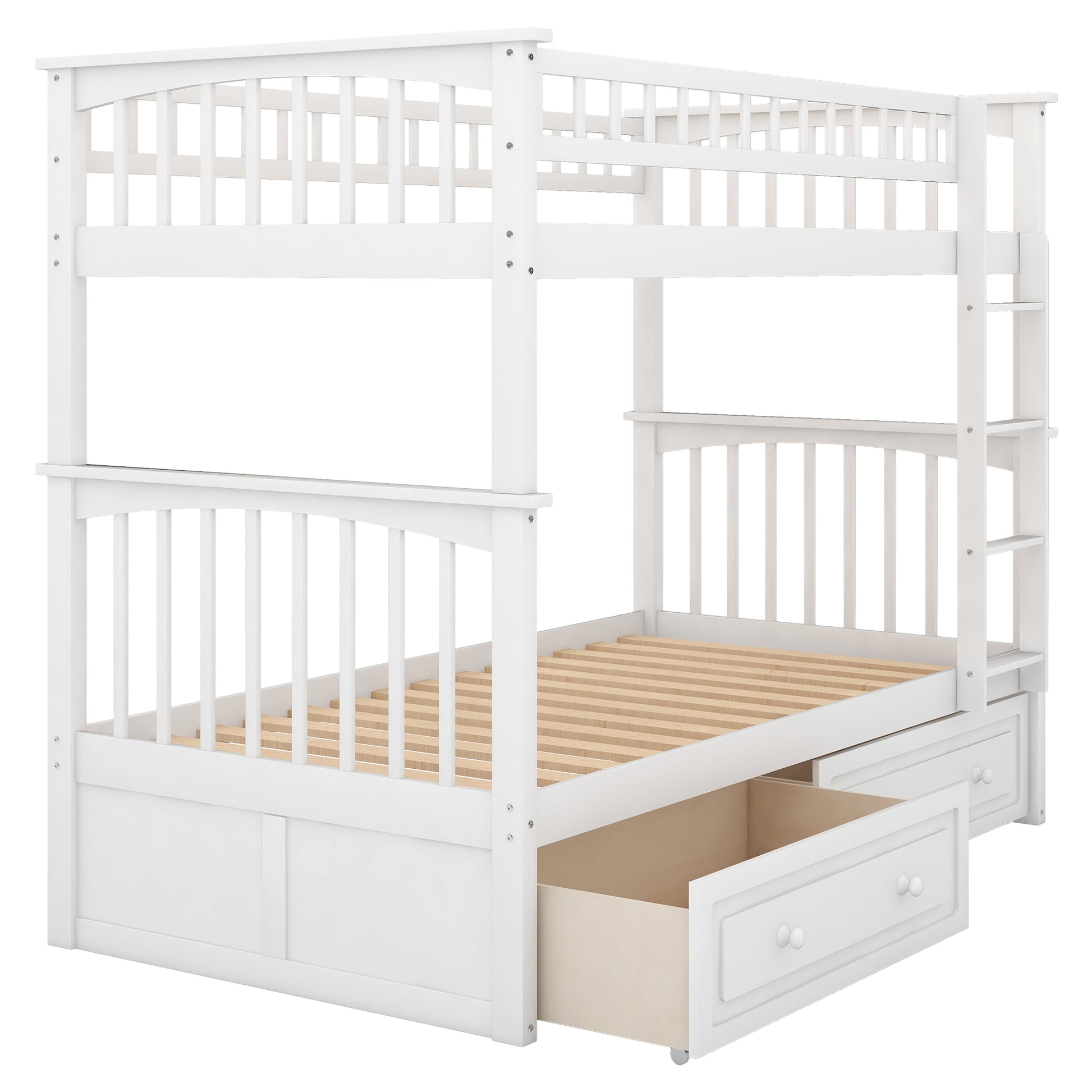 Twin Over Twin Bunk Bed With Drawers, Convertible Beds, White Old Sku: Sm000240Aak 1 Box Spring Not Required Twin White Wood Bedroom Bunk Pine