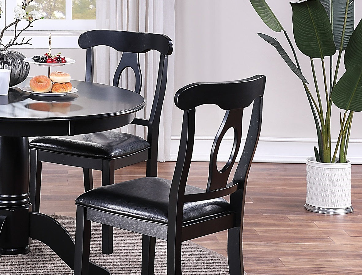 Classic Design Dining Room 5Pc Set Round Table 4X Side Chairs Cushion Fabric Upholstery Seat Rubberwood Black Color Furniture Wood Wood Black Seats 4 Wood Dining Room 42 Inches Classic,Contemporary,Modern Rubberwood Pedestal Round Dining Table With Chair