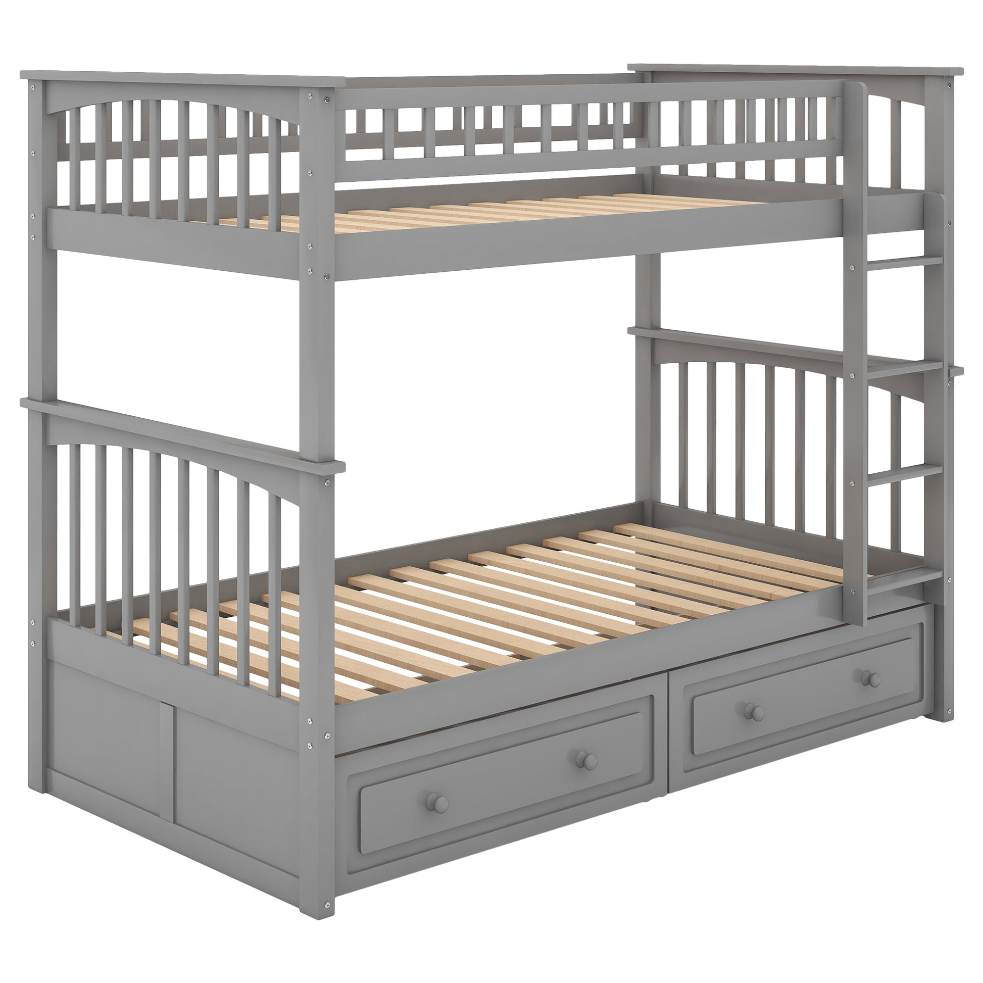 Twin Over Twin Bunk Bed With Drawers, Convertible Beds, Gray Old Sku: Sm000240Aae 1 Box Spring Not Required Twin Gray Wood Bedroom Bunk Pine