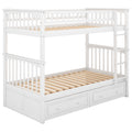 Twin Over Twin Bunk Bed With Drawers, Convertible Beds, White Old Sku: Sm000240Aak 1 Box Spring Not Required Twin White Wood Bedroom Bunk Pine