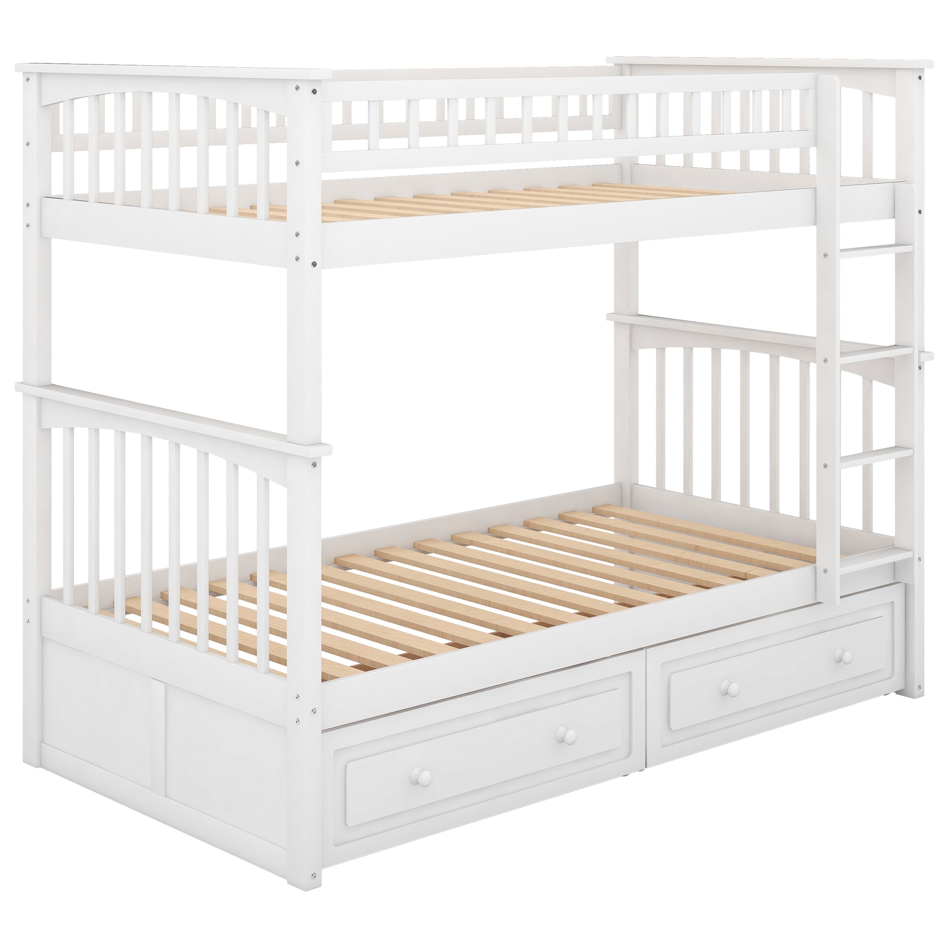 Twin Over Twin Bunk Bed With Drawers, Convertible Beds, White Old Sku: Sm000240Aak 1 Box Spring Not Required Twin White Wood Bedroom Bunk Pine