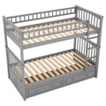 Twin Over Twin Bunk Bed With Drawers, Convertible Beds, Gray Old Sku: Sm000240Aae 1 Box Spring Not Required Twin Gray Wood Bedroom Bunk Pine