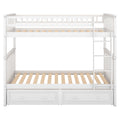 Twin Over Twin Bunk Bed With Drawers, Convertible Beds, White Old Sku: Sm000240Aak 1 Box Spring Not Required Twin White Wood Bedroom Bunk Pine