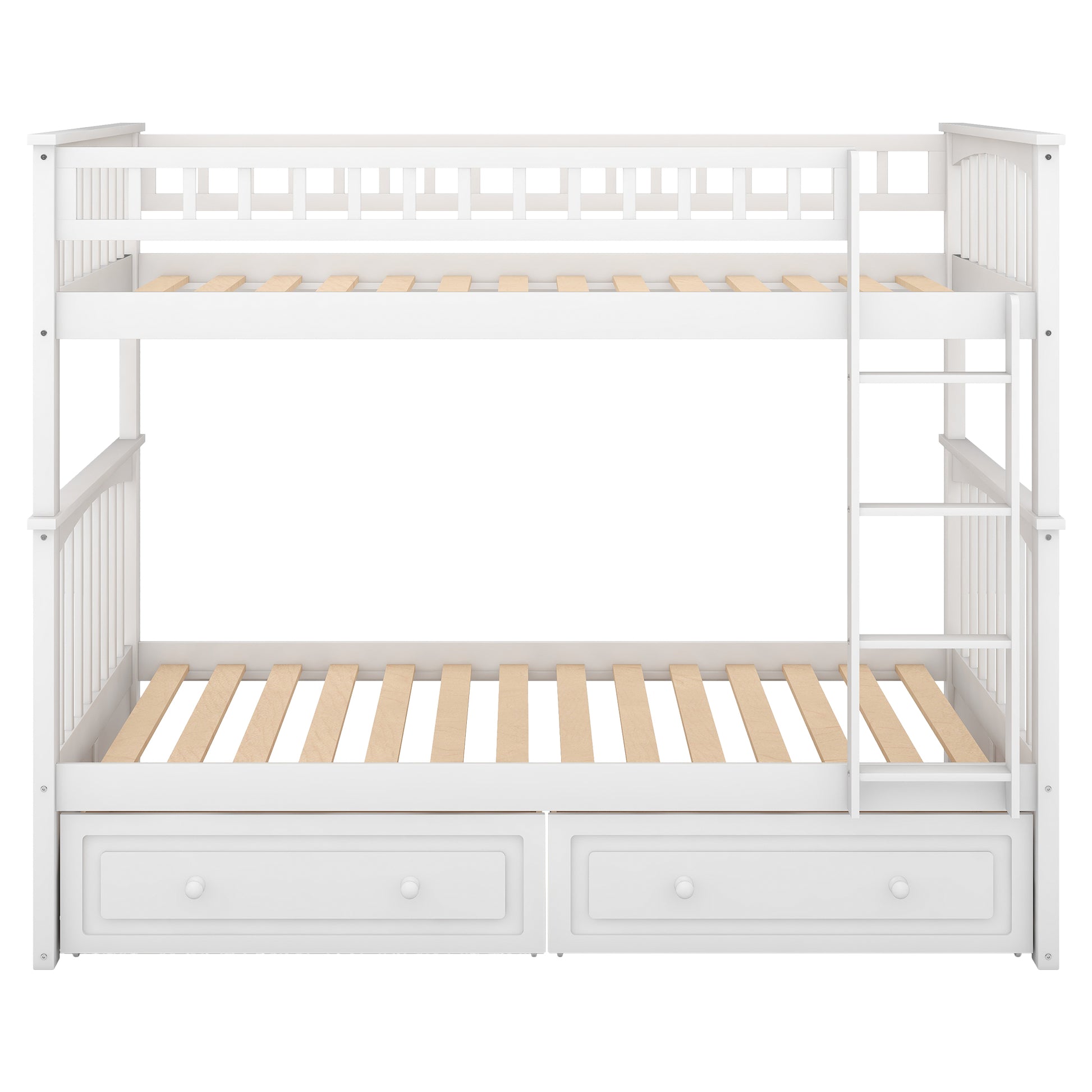 Twin Over Twin Bunk Bed With Drawers, Convertible Beds, White Old Sku: Sm000240Aak 1 Box Spring Not Required Twin White Wood Bedroom Bunk Pine