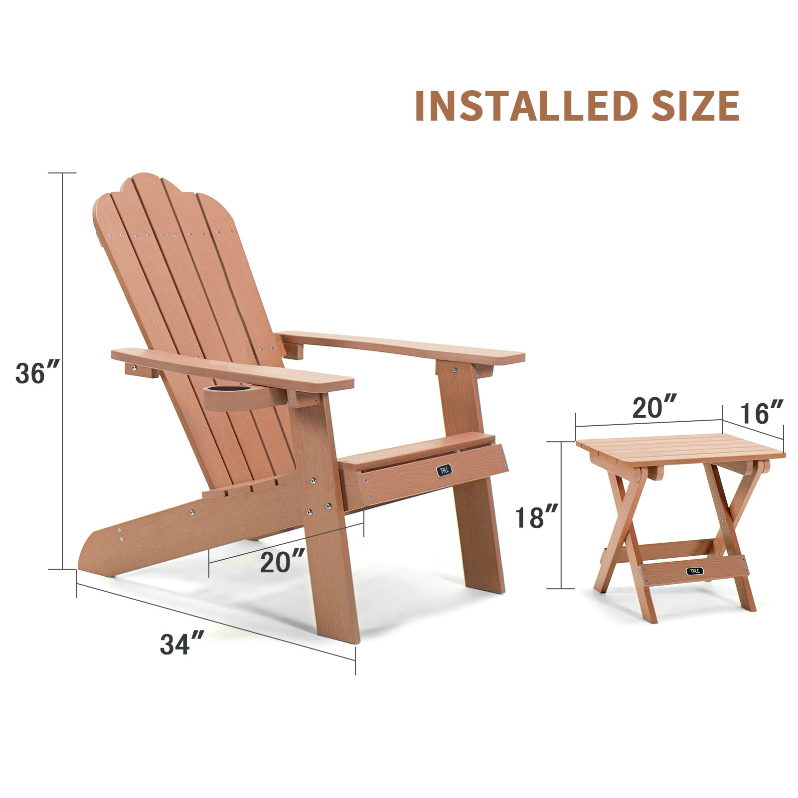 Tale Adirondack Chair Backyard Outdoor Furniture Painted Seating With Cup Holder All Weather And Fade Resistant Plastic Wood For Lawn Patio Deck Garden Porch Lawn Furniture Chairs Brown Ban On Brown Wood Plastic