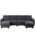 3 Pieces U Shaped Sofa With Removable Ottomans Gray Foam Polyester 6 Seat