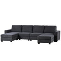 3 Pieces U Shaped Sofa With Removable Ottomans Gray Foam Polyester 6 Seat