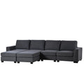 3 Pieces U Shaped Sofa With Removable Ottomans Gray Foam Polyester 6 Seat