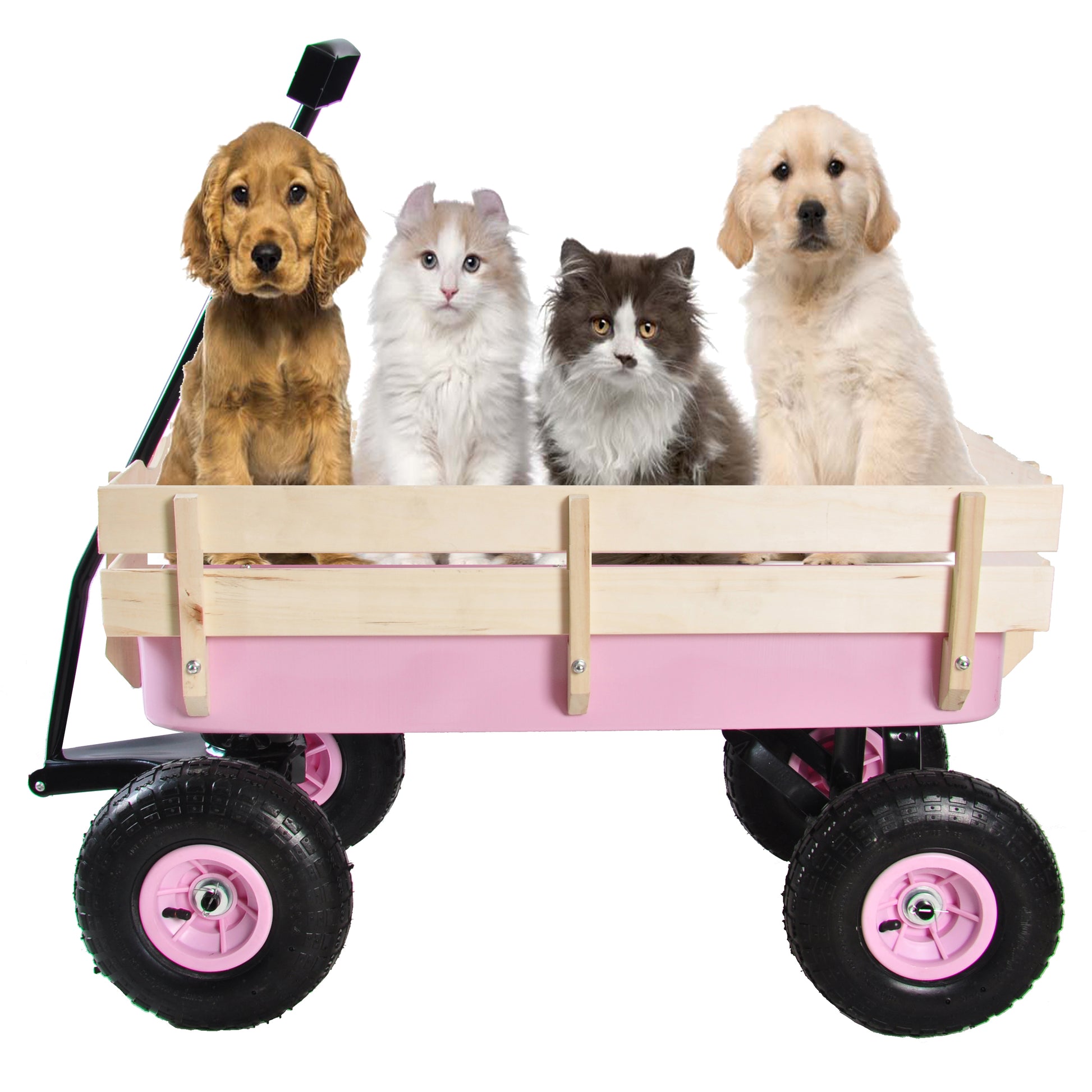 Outdoor Wagon All Terrain Pulling W Wood Railing Air Tires Garden Cart Pink Garden & Outdoor Steel