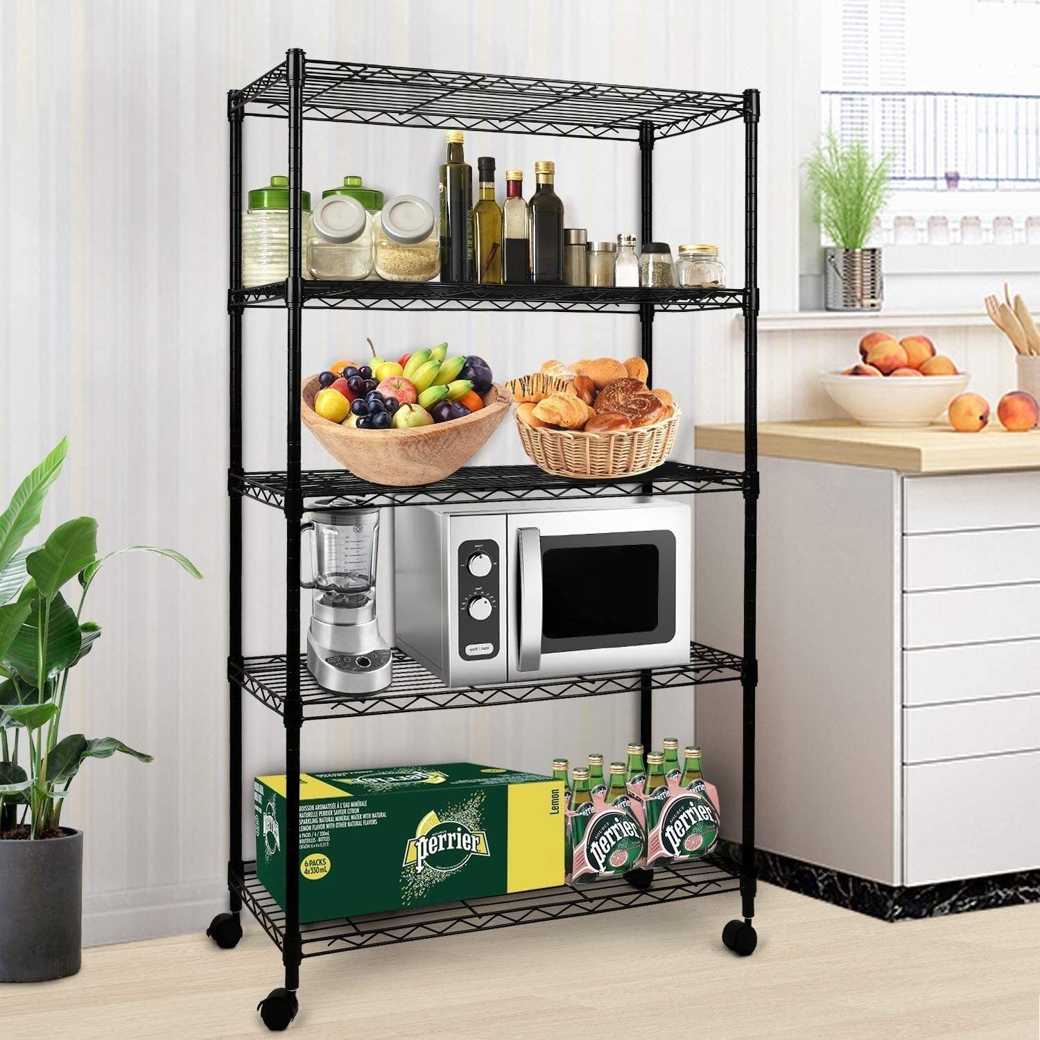 Simple Deluxe Heavy Duty 5 Shelf Shelving Unit, 29" D X 14"W X 61" H, 5 Tier, Black Silver Steel