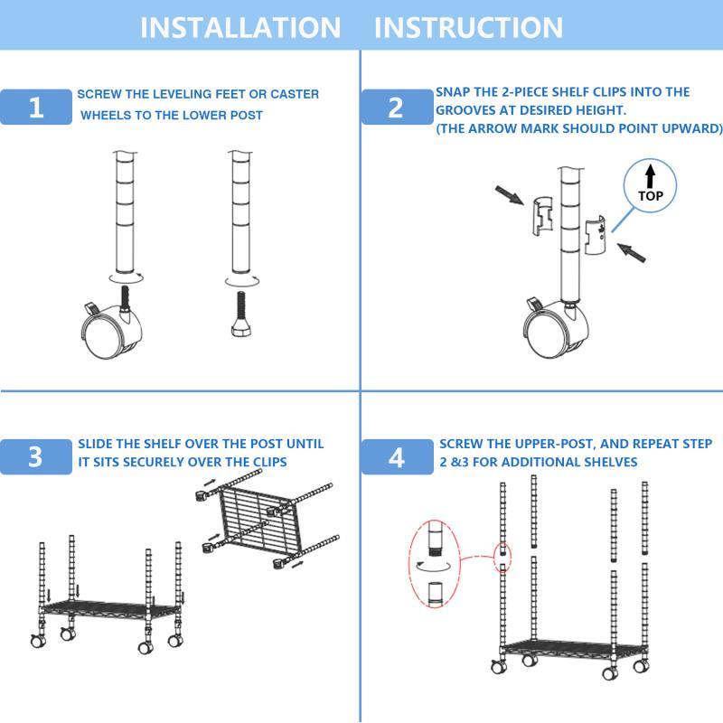 Simple Deluxe Heavy Duty 3 Shelf Shelving With Wheels, Adjustable Storage Units, Steel Organizer Wire Rack, 23" W X 13" D X 33" H, Black Black Aluminium