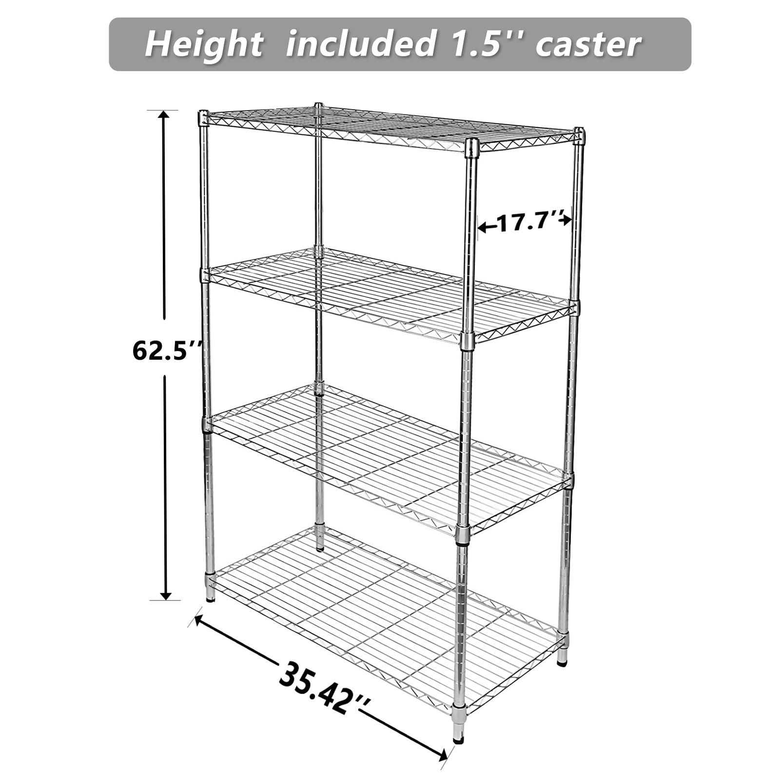 Simple Deluxe 4 Tier Heavy Duty Storage Shelving Unit, Heught Adjustable, Chrome,35.43" D X 17.72" W X 65.35" H, 1 Pack Silver Steel