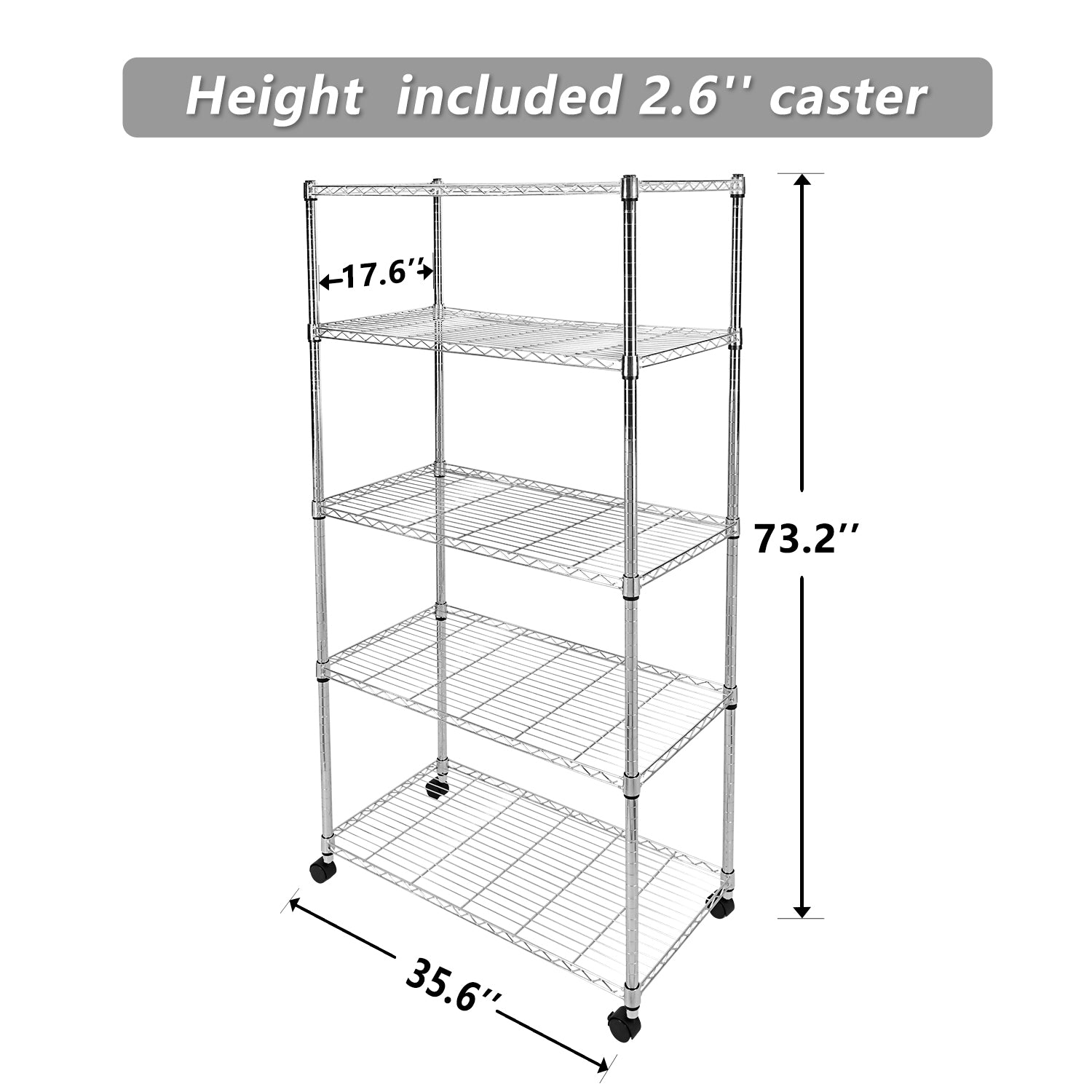 Simple Deluxe Heavy Duty 5 Shelf Shelving Unit, 35" D X 18"W X 70" H, 35 X 18 X 70 , Chrome Silver Steel