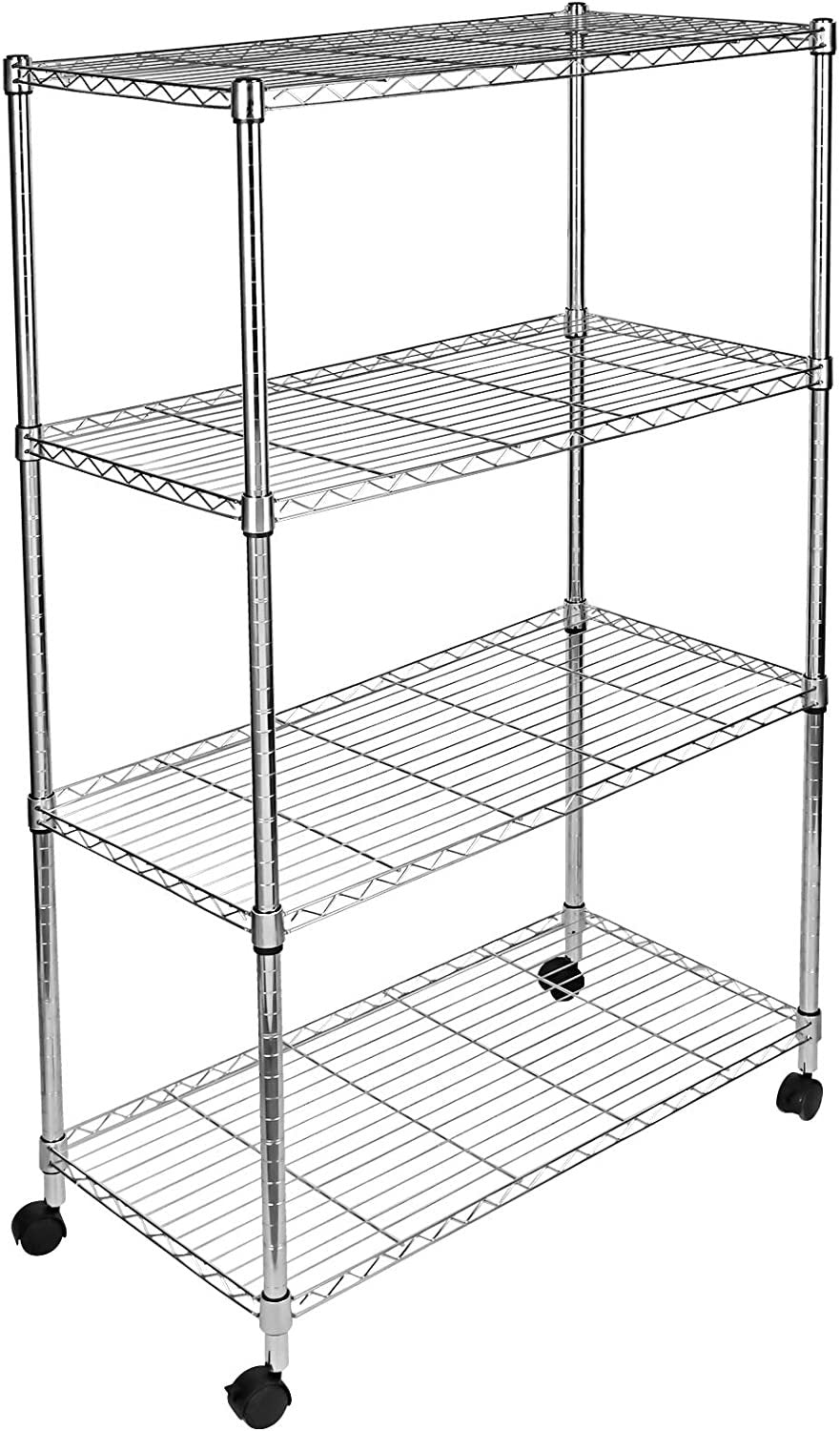 Simple Deluxe 4 Tier Heavy Duty Storage Shelving Unit, Heught Adjustable, Chrome,35.43" D X 17.72" W X 65.35" H, 1 Pack Silver Steel