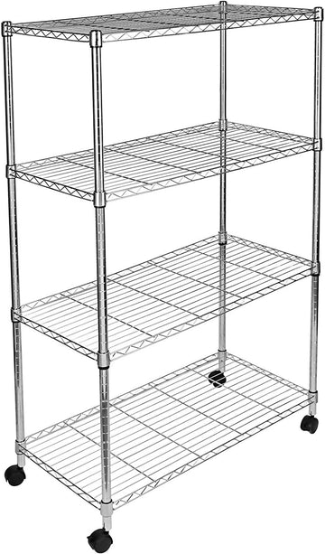 Simple Deluxe 4 Tier Heavy Duty Storage Shelving Unit, Heught Adjustable, Chrome,35.43" D X 17.72" W X 65.35" H, 1 Pack Silver Steel