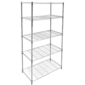 Simple Deluxe Heavy Duty 5 Shelf Shelving Unit, 35" D X 18"W X 70" H, 35 X 18 X 70 , Chrome Silver Steel