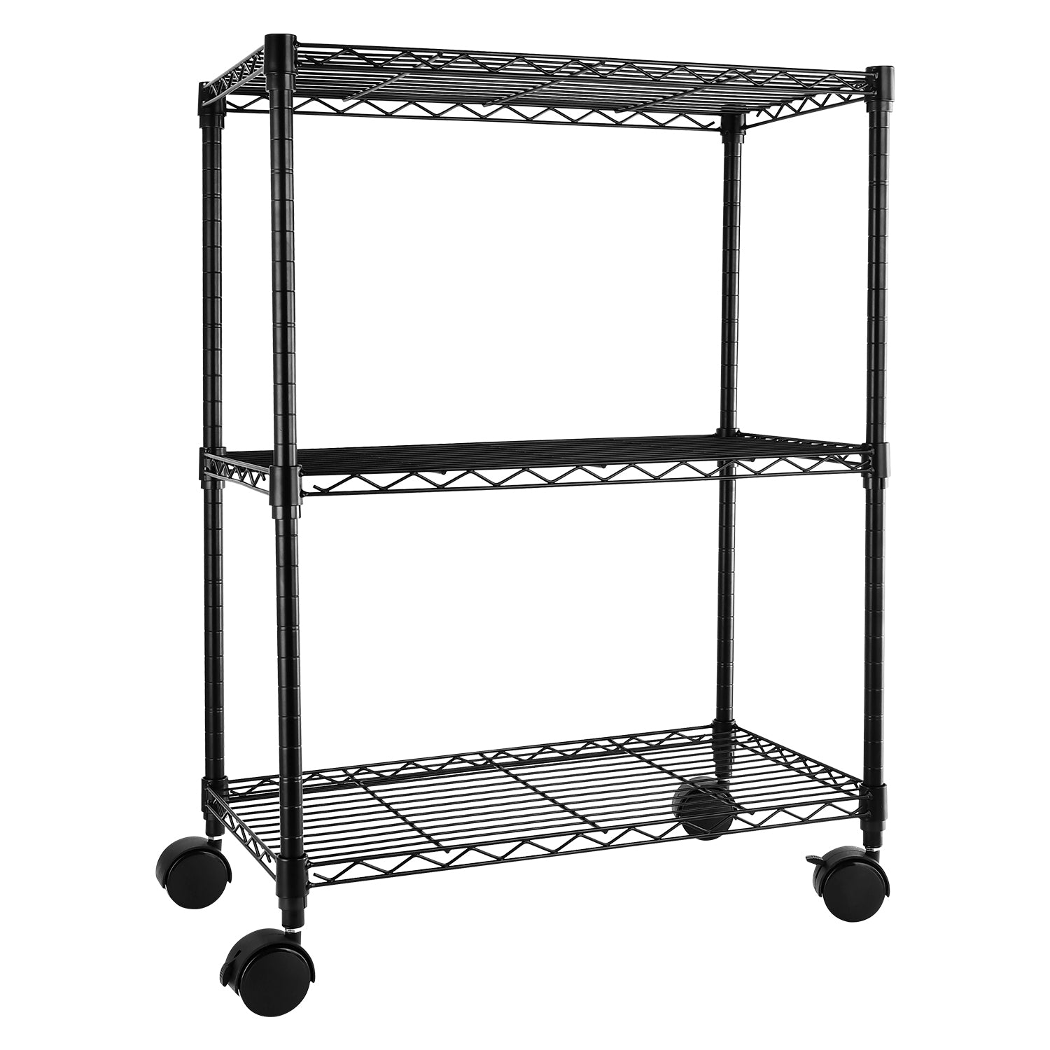 Simple Deluxe Heavy Duty 3 Shelf Shelving With Wheels, Adjustable Storage Units, Steel Organizer Wire Rack, 23" W X 13" D X 33" H, Black Black Aluminium