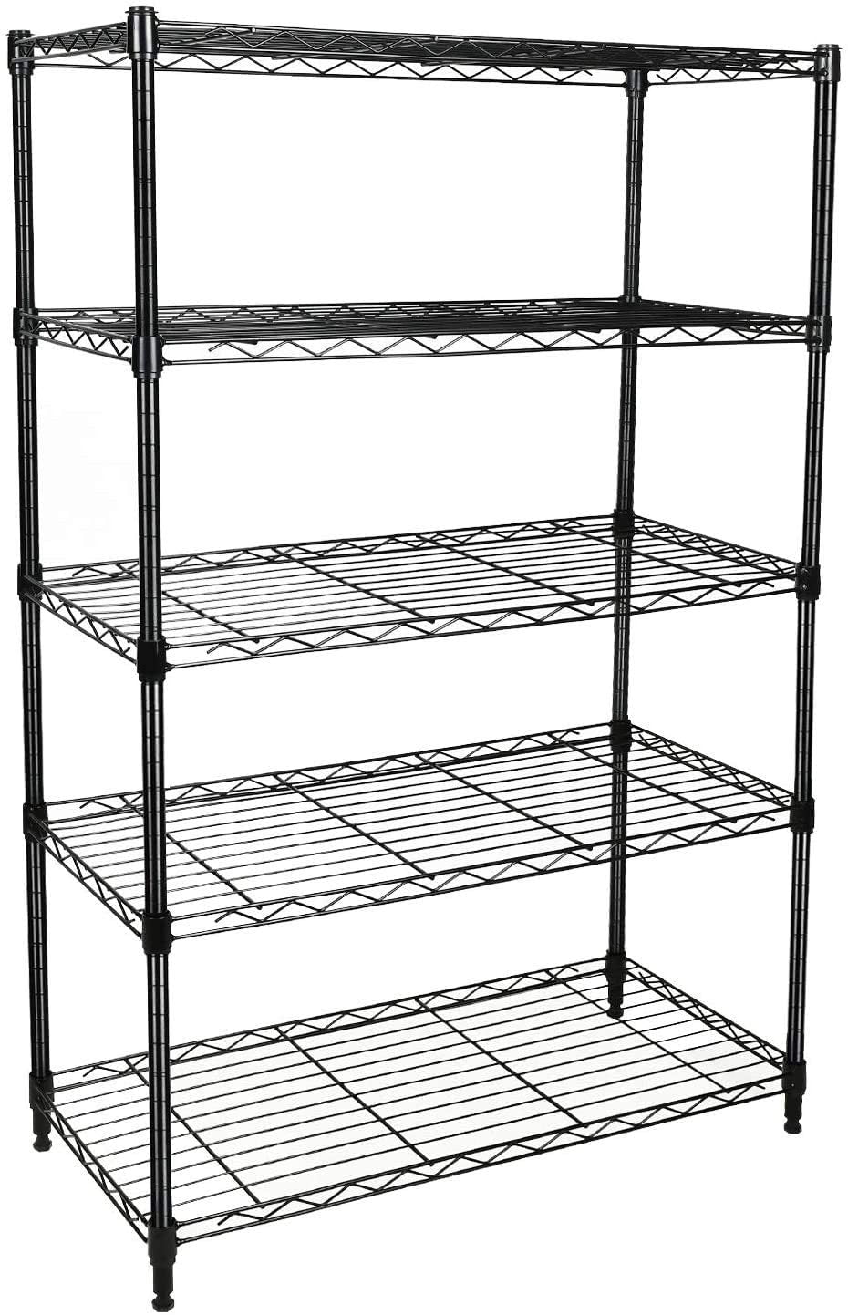 Simple Deluxe Heavy Duty 5 Shelf Shelving Unit, 29" D X 14"W X 61" H, 5 Tier, Black Silver Steel