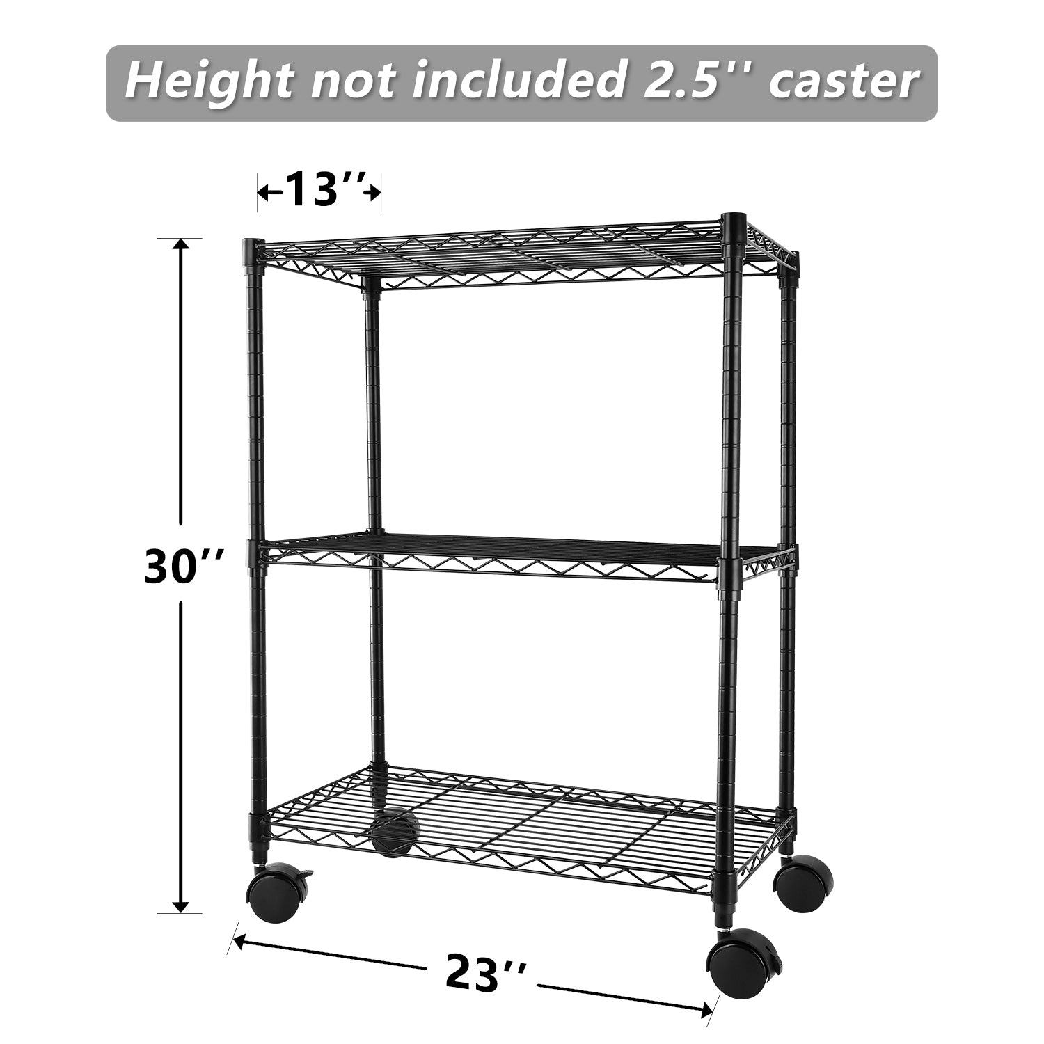 Simple Deluxe Heavy Duty 3 Shelf Shelving With Wheels, Adjustable Storage Units, Steel Organizer Wire Rack, 23" W X 13" D X 33" H, Black Black Aluminium