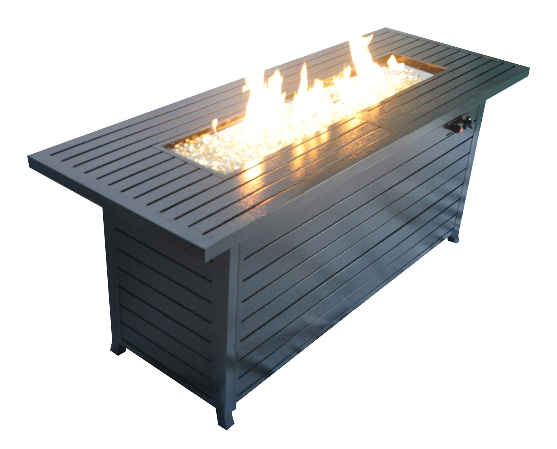 57In Outdoor Gas Propane Fire Pits Table, Aluminum, 50000Btu Firepit Fireplace Dinning Table With Lid, Fire Glass, Retangular, Etl Certification, For Garden Backyard Deck Patio Hammered Black Black Steel