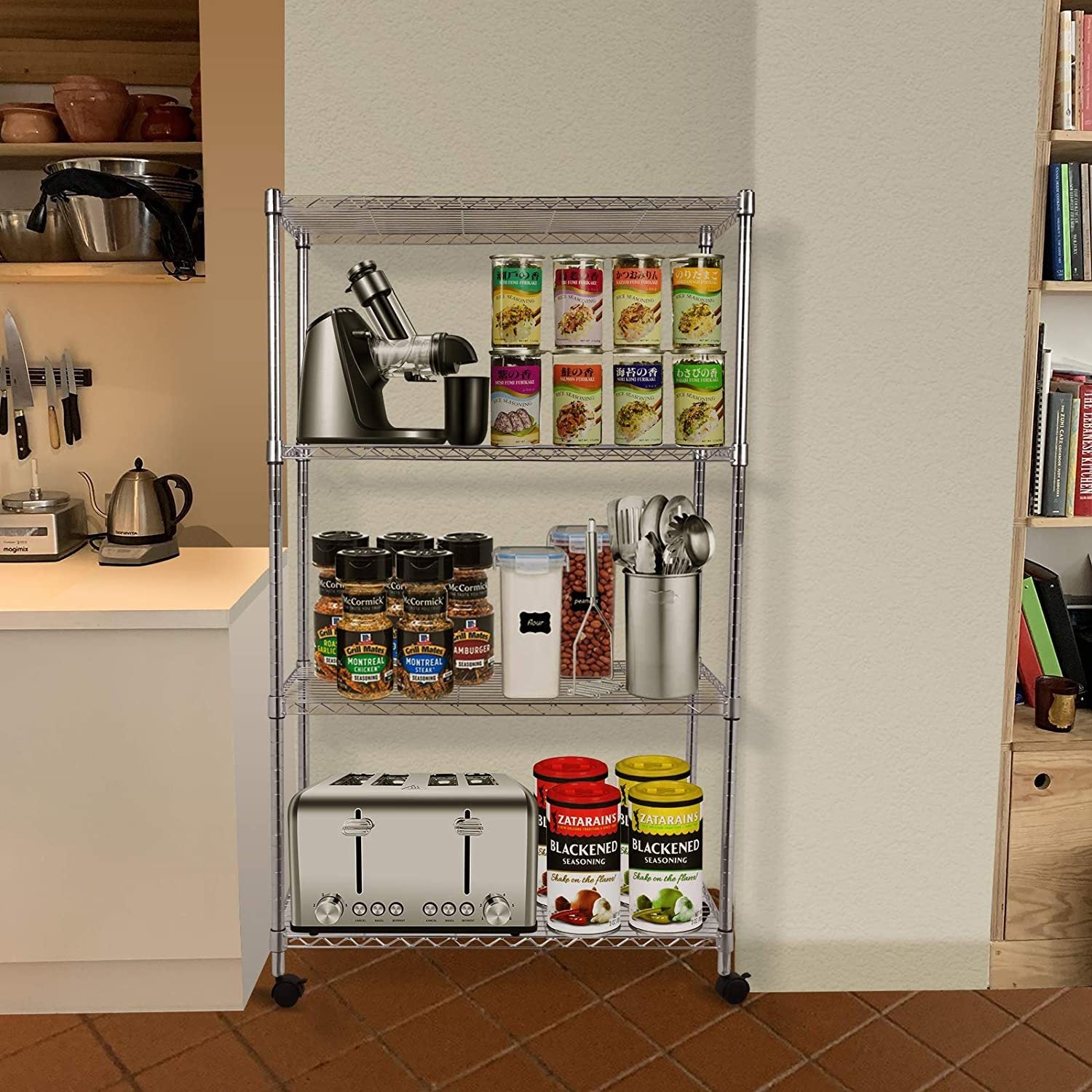 Simple Deluxe 4 Tier Heavy Duty Storage Shelving Unit, Heught Adjustable, Chrome,35.43" D X 17.72" W X 65.35" H, 1 Pack Silver Steel