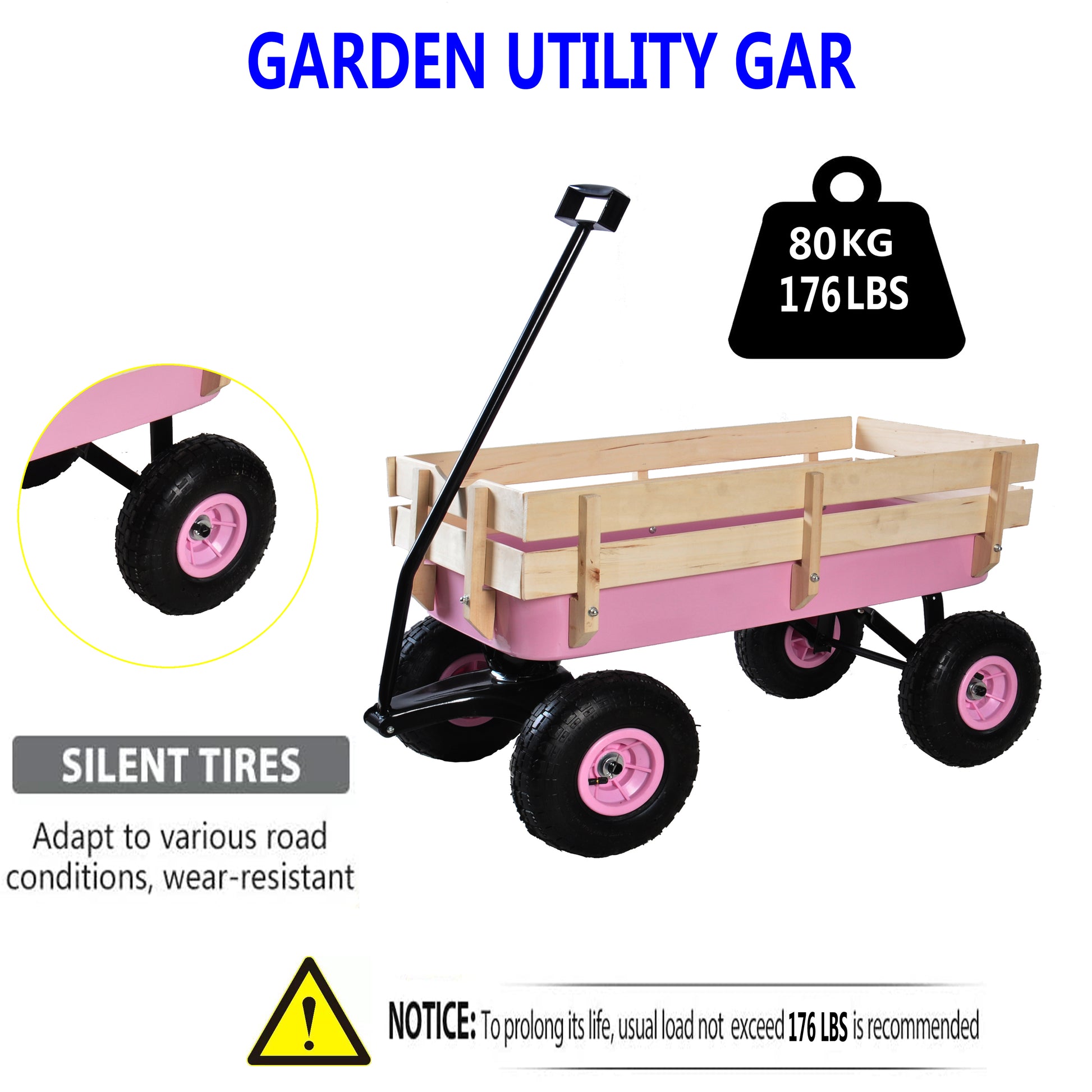 Outdoor Wagon All Terrain Pulling W Wood Railing Air Tires Garden Cart Pink Garden & Outdoor Steel