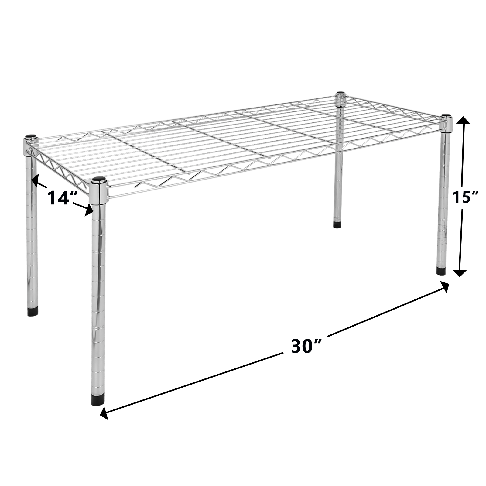 Simple Deluxe Heavy Duty 1 Shelf Shelving, Adjustable Storage Units, Steel Organizer Wire Rack, 30" W X 14" D X 15" H, Chrome Silver Iron