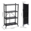 Healsmart 4 Tier Heavy Duty Foldable Metal Rack Storage Shelving Unit With Wheels Moving Easily Organizer Shelves Great For Garage Kitchen Holds Up To 1000 Lbs Capacity, Black Black Iron