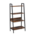 Yssoa 4 Tier Ladder Bookshelf Organizer, Rustic Brown Ladder Shelf For Home & Office, Wood Board & Metal Frame Rustic Brown Solid Wood