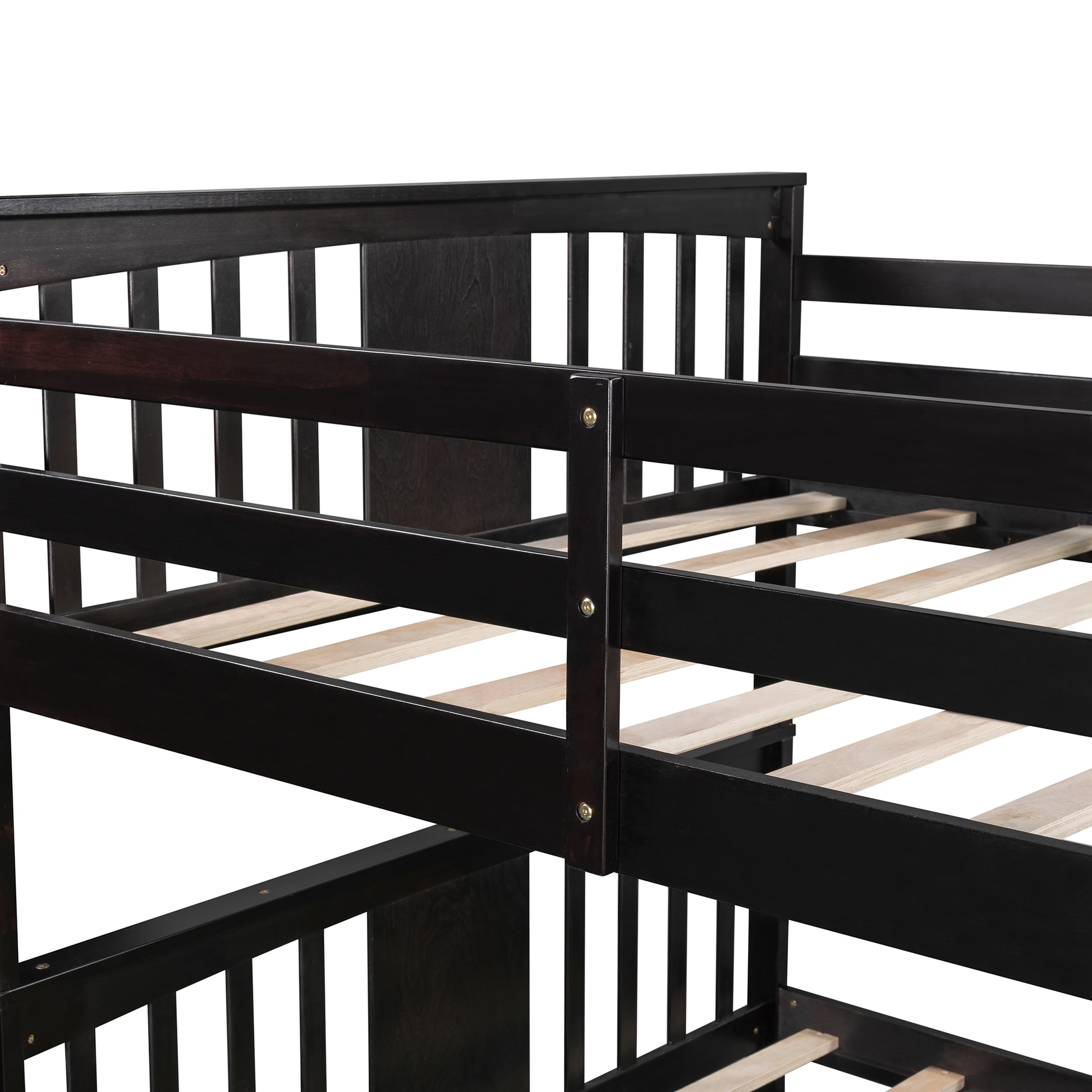 Full Over Full Bunk Bed With Drawers And Ladder For Bedroom, Guest Room Furniture Espresso Old Sku :Lp000205Aap Espresso Solid Wood