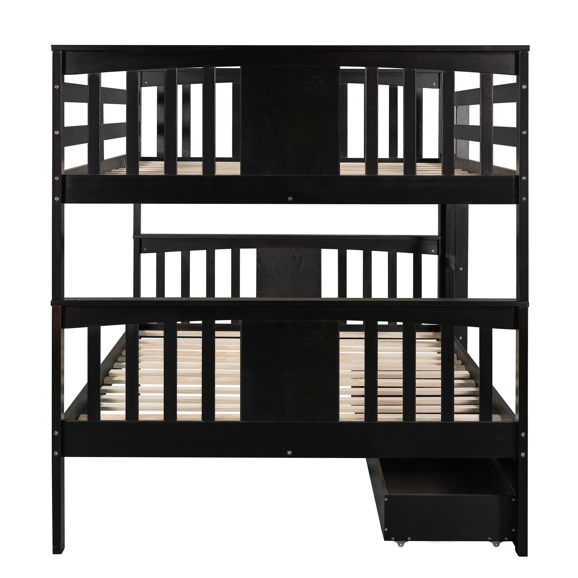 Full Over Full Bunk Bed With Drawers And Ladder For Bedroom, Guest Room Furniture Espresso Old Sku :Lp000205Aap Espresso Solid Wood