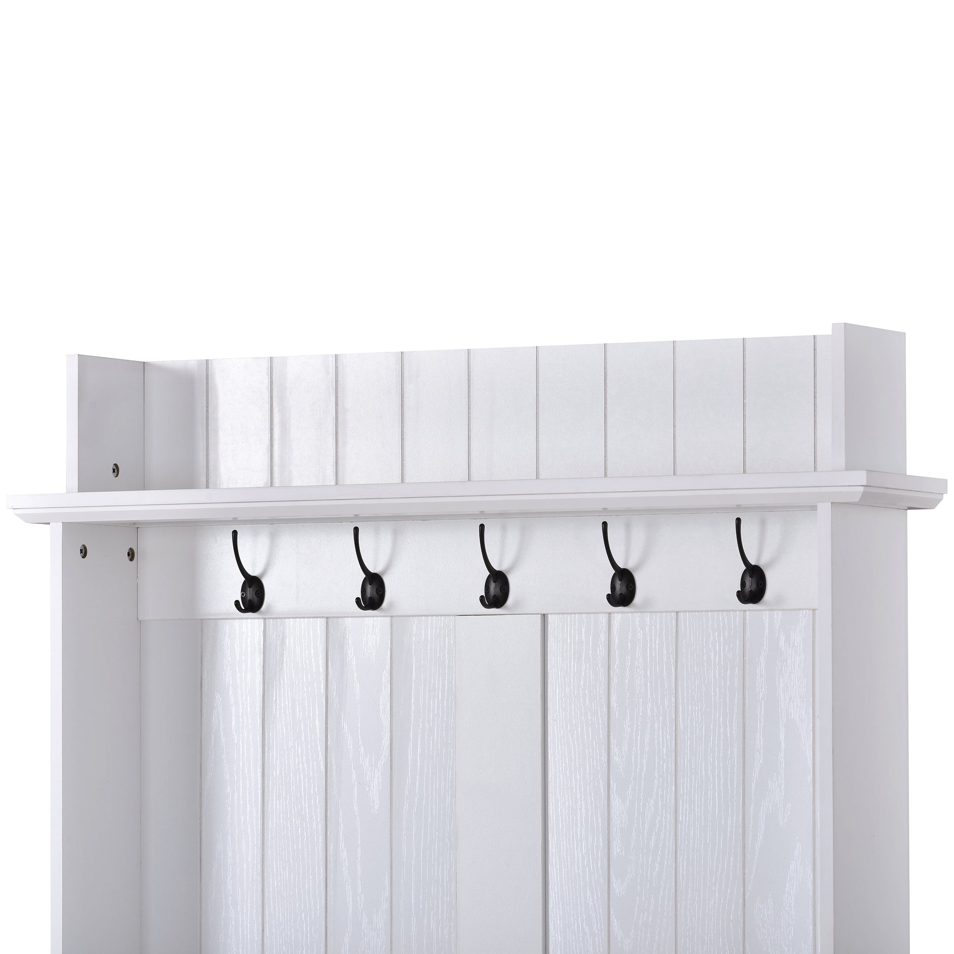 Vintage Style 38.5" Wide Hallway Coat Rack With 5 Metal Hooks And 2 Large Drawers Hall Tree, Metal Drawer Handles Entryway Bench Coat Hanger, White Old Sku: Wf286982Aak White Mdf