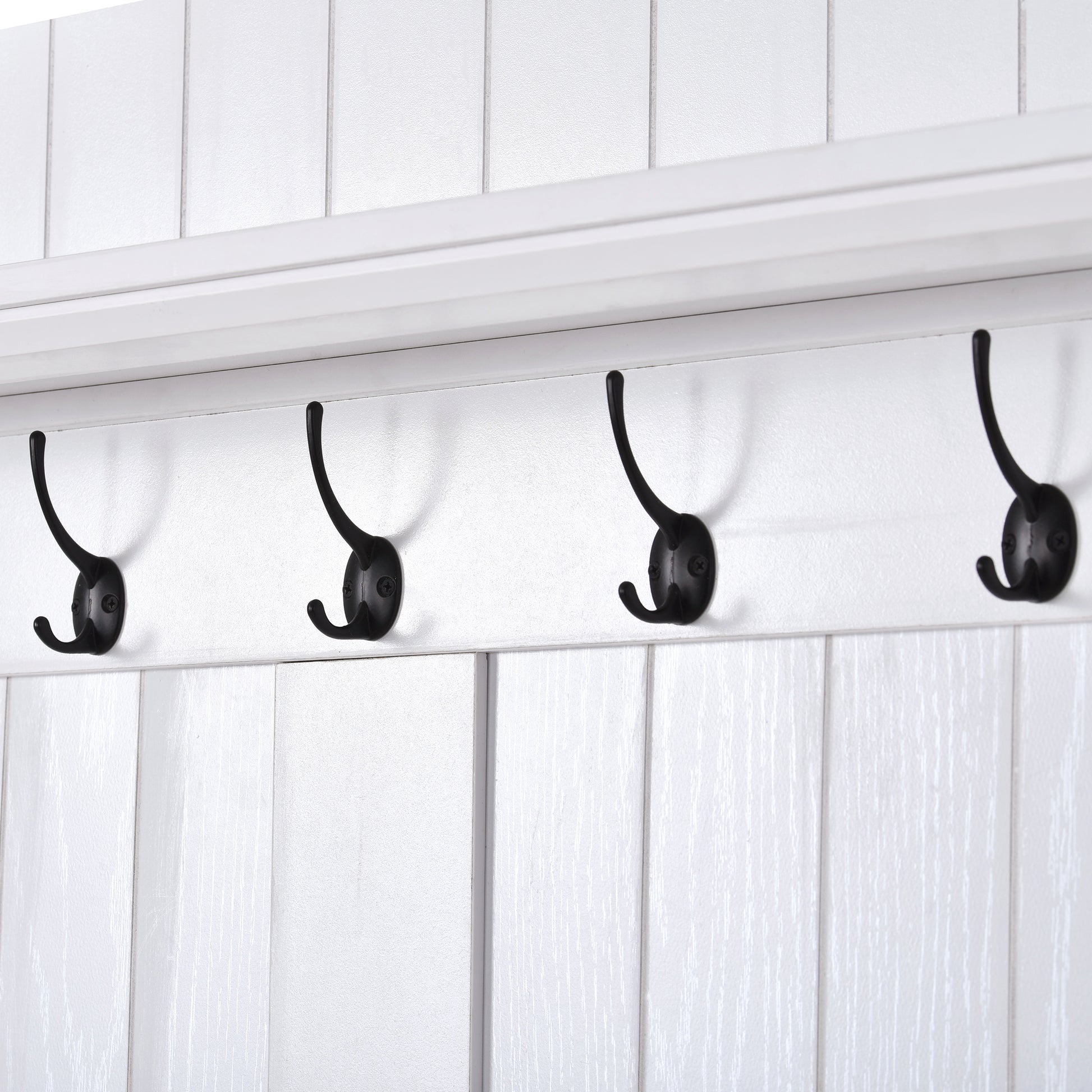 Vintage Style 38.5" Wide Hallway Coat Rack With 5 Metal Hooks And 2 Large Drawers Hall Tree, Metal Drawer Handles Entryway Bench Coat Hanger, White Old Sku: Wf286982Aak White Mdf